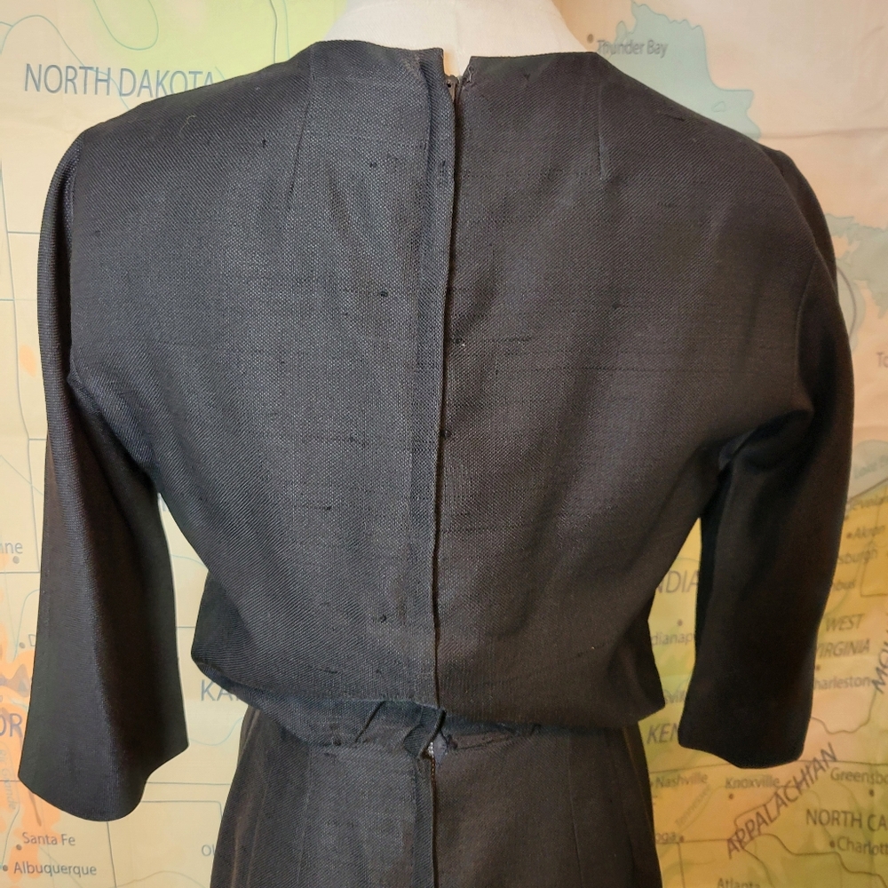 Vintage 1950s Neiman Marcus Elegant Black Dress With Bow Detail On Front - Picture 9 of 16